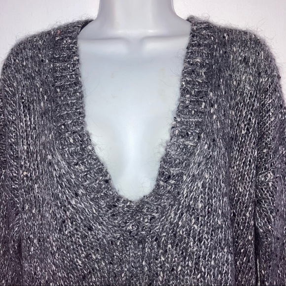 Zara Knit Slouchy Vneck Alpaca Blend Sweater S Gray Silver Sequins - Picture 3 of 6